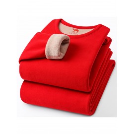 Plus Size - Men'S & Women'S Thermal Underwear Set - Heavy-Duty Fleece-Lined Winter Pants, Thickened Thermal Base for Extreme Cold, Soft Pink/Red color, Elegant Everyday & Formal wear - Cold Weather Essentials