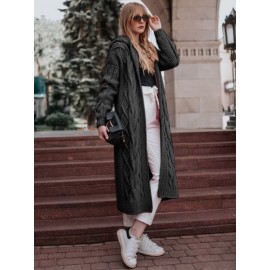 Plus Size - HERTALK Women'S Oversized Hooded Cable Sweater - Winter Warm Long Loose Fit Sweater with Round Neck & Raglan Sleeves, Plus Size Friendly Solid Color Cozy Sweater for Fall/Winter, Casual Elegant Style in & More Neutral Tones (No Chest Pad