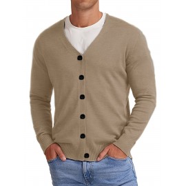 New Men's Solid Color Spring/Autumn Knit Cardigan V-Neck Outerwear Youth Knit Sweater Coat