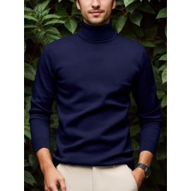[Men's Turn-Collar Sweater] Cross-Border New Autumn-Winter Men's Solid Color Turn-Collar Pullover Knit Sweater