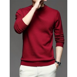 New Men'S Solid Color Round Neck Knitted Pullover Sweater