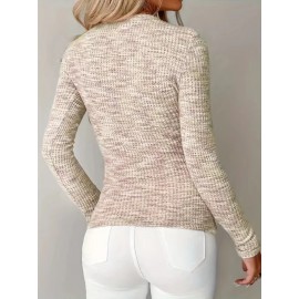 Women's Elegant V-Neck Sweater with Full Zipper Front - Belted Waist Suitable for Spring/Fall, Casual to Office Wear, Solid Color Long Sleeve Blouses Sweaters