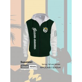 Men's Plus-Size Custom Full-Zip Sweatshirt - Personalized Logo & Text Printing, Size Hoodie for Branding/Gym/Outdoor Wear, Machine Washable Casual Sportswear (Regular Fit) - Orders Welcome Suitable for Gym,, Daily Wear, PLUS SIZE