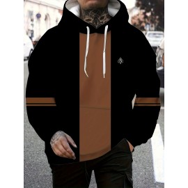 Men's Fleece-Lined Hooded Full-Zip Jacket - Winter Warmth Loose-Fit Windproof Sweatshirt, Machine Washable Gym Running Outdoor Sports Coat with Fleece, Black/Brown Casual Sportswear (No Bulk), PLUS SIZE