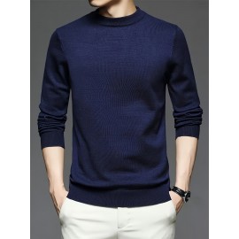New Men'S Solid Color Round Neck Knitted Pullover Sweater
