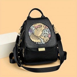 XY BAG Women's Fashion Backpack Ethnic Style Elegant Anti-Theft Lightweight Bag - Chic Pattern, Bohemian, Large Capacity, Adjustable Shoulder Straps, Tassel Detail, PU Material, Perfect for Travel and Daily Use